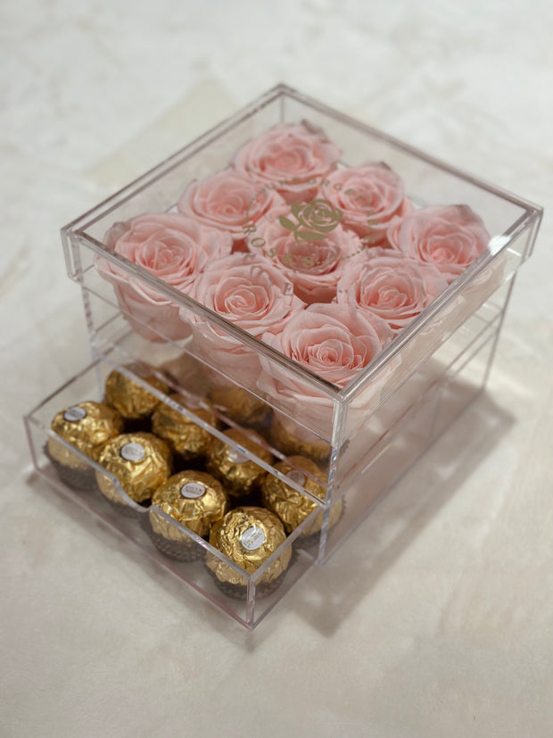 Acrylic Box with 9 Preserved Roses (Chocolates not included)