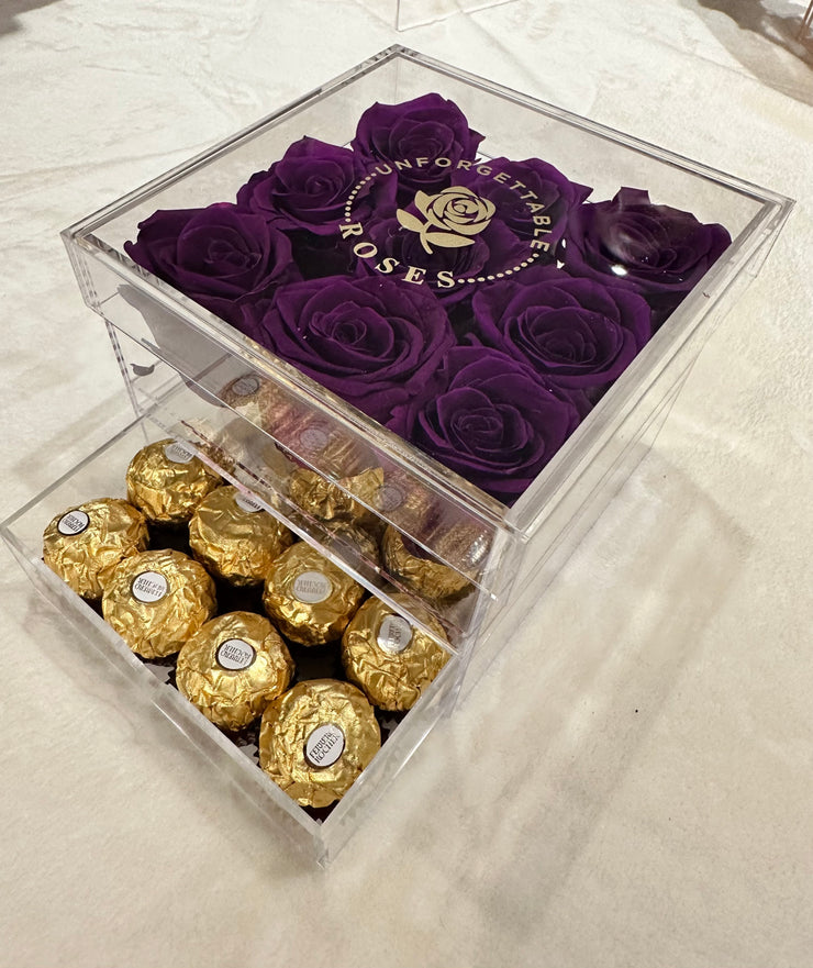 Acrylic Box with 9 Preserved Roses (Chocolates not included)